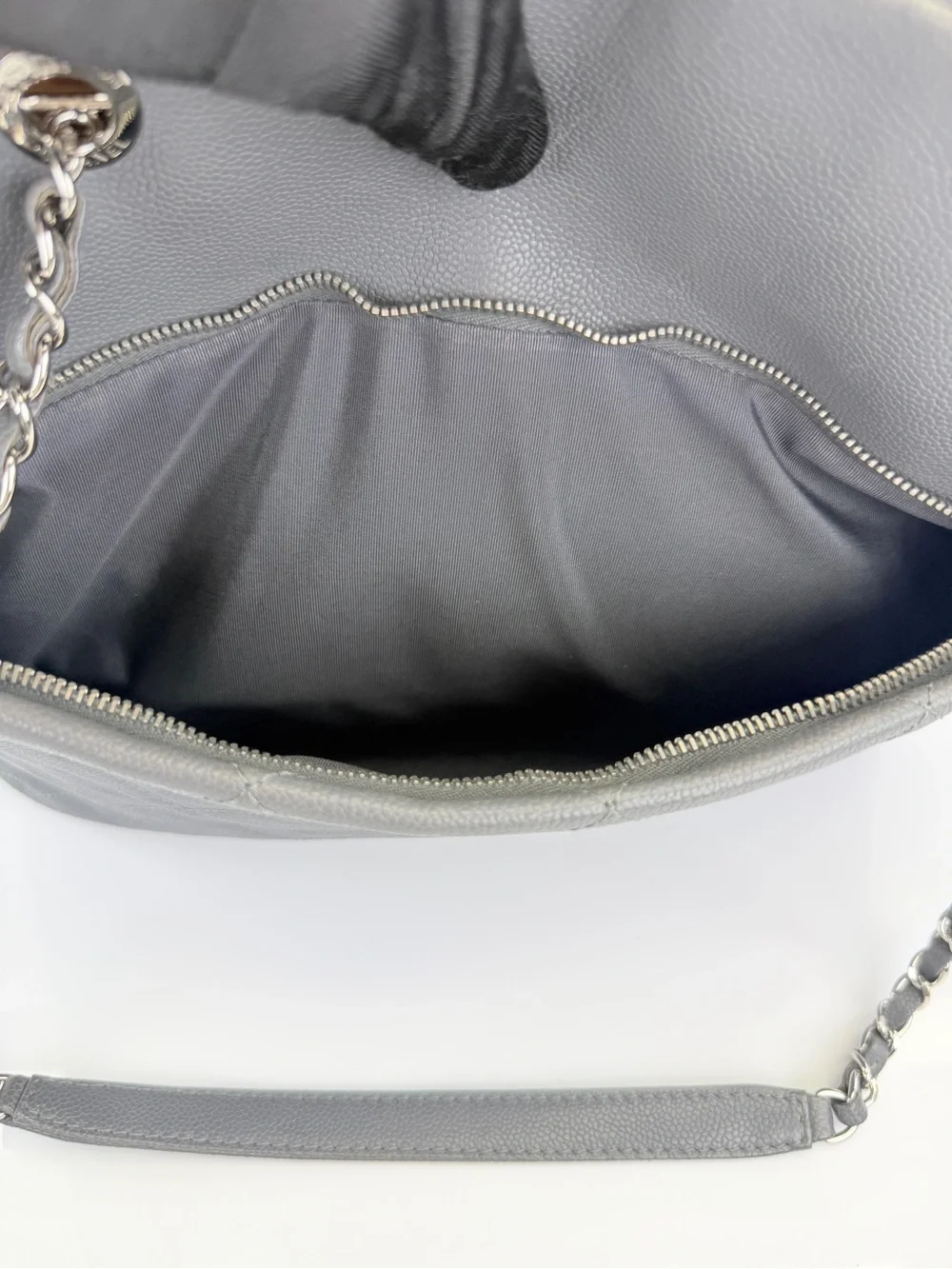 Chanel Timeless Caviar Quilted Shopping Tote Grey